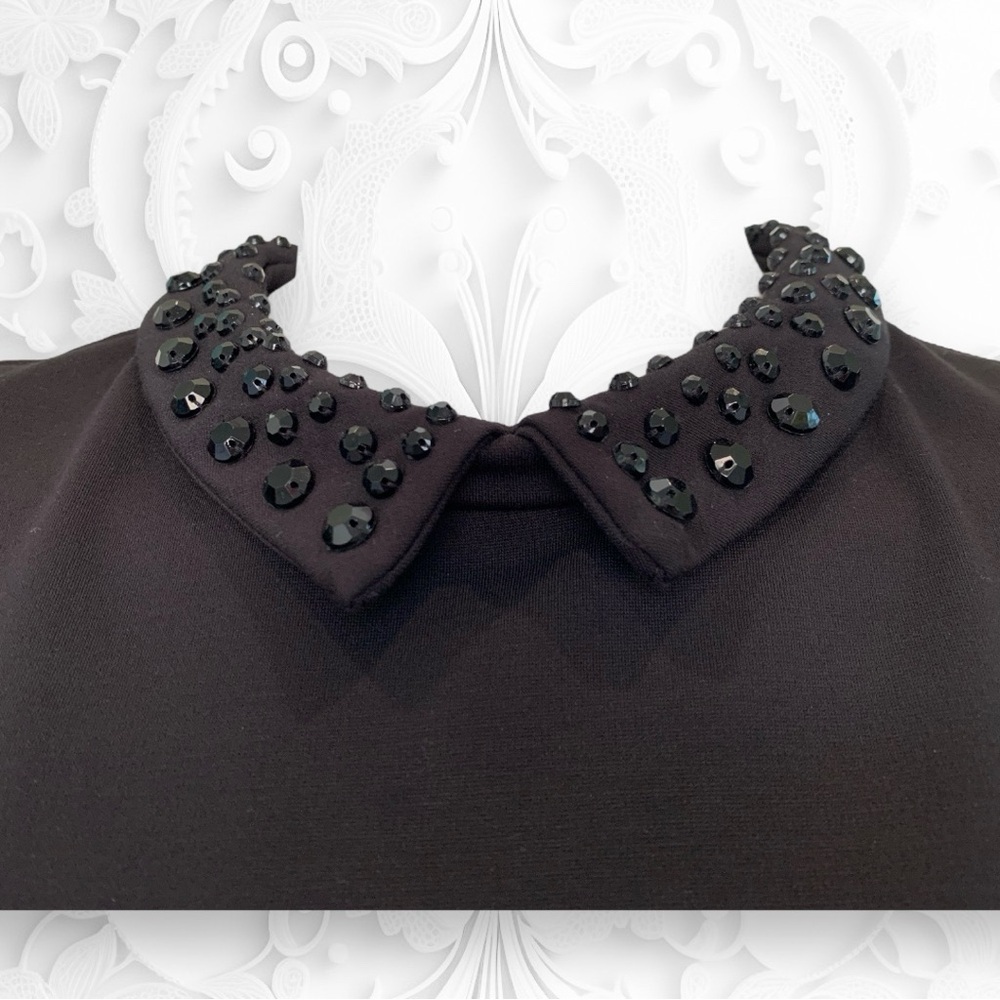 CYNTHIA ROWLEY BLACK PARTY DRESS WITH BEADED COLLAR. WOMEN’S SIZE 12 - Picture 6 of 8